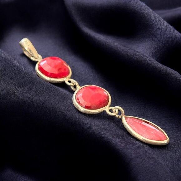 VTG Artisan Crafted Set  Sterling Silver Ruby Dangle Earrings & Pendant  925 - Picture 9 of 12